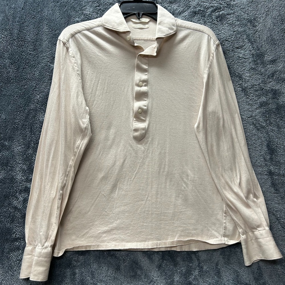 Suit Supply Womens Size 39/40 Beige Long Sleeve Cotton Button Down Polo Top (S2)
